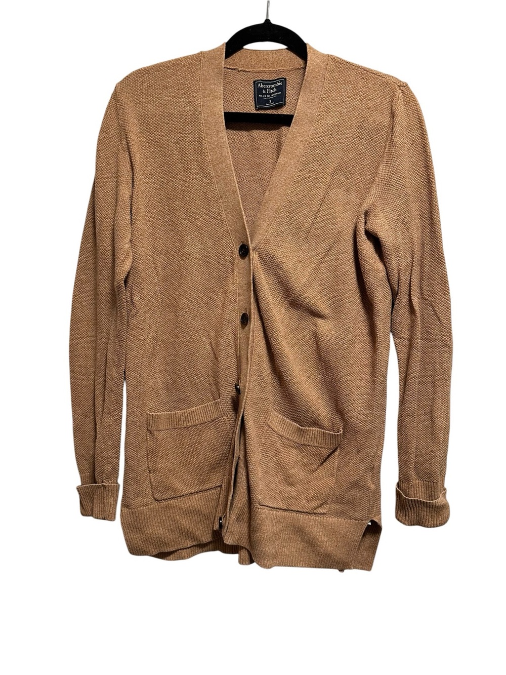 Abercrombie & Fitch Women’s Small Camel Tan Long Cardigan Button Front Pockets